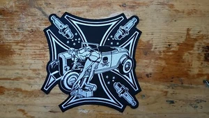 Hot Rod Iron Cross Pin Up Backpatch Aufnäher Aufbügler Embroided Patch - Bild 1 von 2