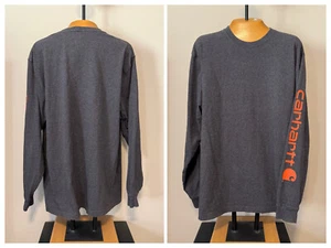 Carhartt TShirt Mens M Gray Original Fit Long Sleeve Spell Out Workwear K231 CRH - Picture 1 of 11