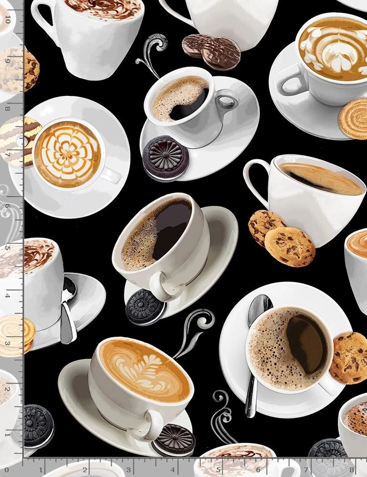 Tela Back to Grind | Taza de café y galletas tiradas Timeless Treasures | Patio Foto 1 de 1