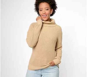 Jingle Belles Kim Gravel Lurex Shaker Knit Turtleneck Sweater-Gold-XL-A623295 - Picture 1 of 2
