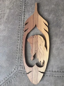Scrollsaw Art Work Indain Head-Face in a Feather-Walnut-Great Gift Idea - Picture 1 of 2
