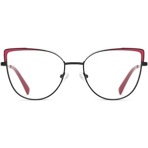 Katzenaugenbrille für Damen dünnmetall Brille Gestell Federscharniere rot schwarz - Bild 1 von 20