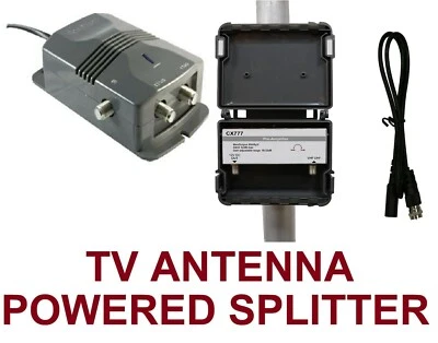 TV ANTENNA PRE-AMPLIFIER + SPLITTER - SIGNAL BOOSTER HD AMP+ GAIN 18-32 dB 2 WAY - Image 1 of 4