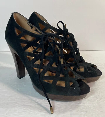 Jessica Simpson Tacones de plataforma negros con cordones de 4,5", parte superior de gamuza, talla 7B Foto 1 de 4