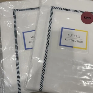 MATOUK BURNETT BORDER NAVY 2pc KING SHAMS 100% PERCALE COTTON 520thc BNIP - Picture 1 of 5