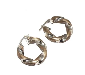 Ladies/womens 9ct two-tone gold hollow hoop earrings with a twist design - Picture 1 of 9