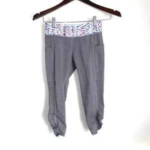 IVIVVA Lululemon Girls 10 Gray Geometric Band Side Stripe Cropped Leggings PP5 - Picture 1 of 7