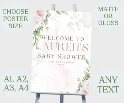 MADVINYL Personalised BABY SHOWER Party Sign POSTER Banner ANY Names FLOWERS A1 A2 A3 A4