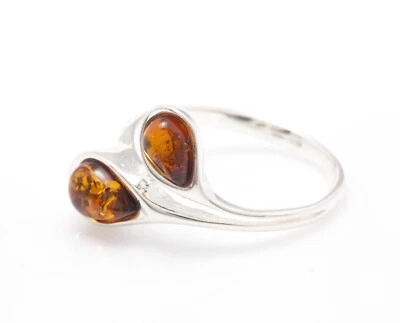 NATURAL BALTIC AMBER STERLING SILVER 925 Cognac Gemstone RING Certified & Box - Image 1 of 4