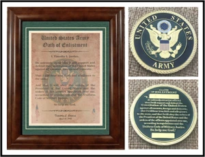 MC-BEST: Army Oath of Enlistment Framed Matted PERSONALIZED & Coin - Picture 1 of 6