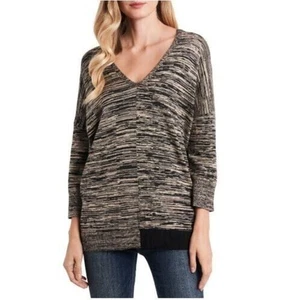 Vince Camuto Space Dye Asymmetrical Hem Cotton Blend Sweater In Rich Black XSmal - Picture 1 of 4