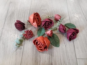 Naranja Quemado y Vino Boda Pastel Flor Topper Borgoña Rojo Sola Madera Hágalo Usted Mismo Decoración - Imagen 1 de 4
