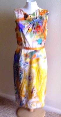 Elie Tahari US 8 Watercolor Paisley Silk Satin Sheath Dress - Image 1 of 4
