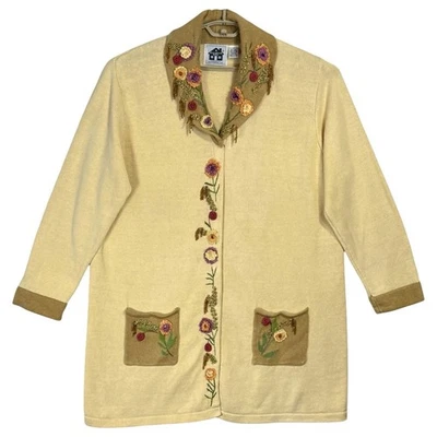 Cárdigan Suéter Y2K Storybook Tejido Bordado Talla 3X Cuentas Largo Grueso Tejido Foto 1 de 4