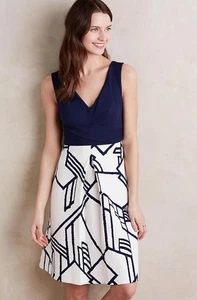 Vestido Anthropologie HD in Paris Ardmore Talla 6P Azul Marino Blanco Sin Mangas Nueva Etiqueta $148 - Imagen 1 de 4