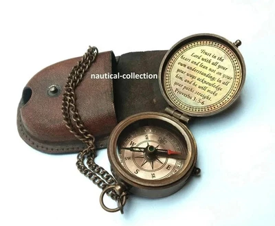 Antique Vintage Brass Pocket Compass Nautical Compass Marine Christmas Gift - Image 1 of 4