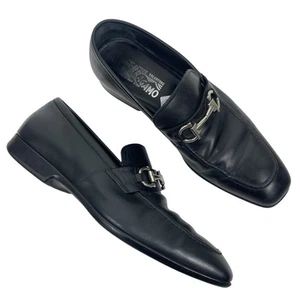 Salvatore Ferragamo Gancini Bit Square Toe Leather Shoes Men Size 10EE/ 11 - Picture 1 of 13