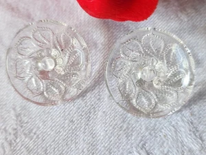 Duo Of Antique Cut Glass Flower Buttons 1.9 Cm D12E - Picture 1 of 4
