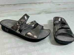 Alegria Women's Size 39 US 8.5 Sandal Colette Uptown Pewter 3 Strap Leather Shoe - Picture 1 of 20