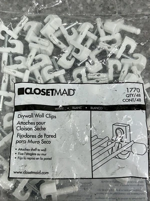 Paquete de 48 clips de pared traseros precargados para paneles de yeso Closetmaid blanco 1770 armario criada NUEVO Foto 1 de 4