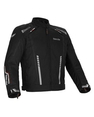 Chaqueta acolchada premium para hombre negra textil motocicleta motociclista corredor CE armadura Foto 1 de 4