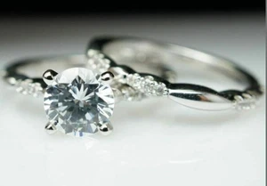 0.75Ct Solitaire Lab-Created Diamond Engagement Bridal Set 14k White Gold - Picture 1 of 5