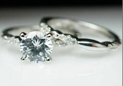 0.75Ct Solitaire Lab-Created Diamond Engagement Bridal Set 14k White Gold - Image 1 of 4