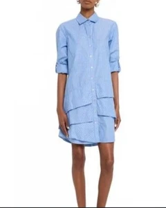 Finley Jenna Long Sleeve Ruffle Tiered Striped Cotton Shirt Dress Small EUC - Picture 1 of 12