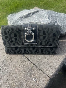 Etienne Aigner Trifold Black Wallet Women Monogram Canvas  Wallet 90s E1 - Picture 1 of 4