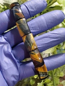 Tiger Eye Crystal Gemstone Beads Bangle Bracelet 6" Wrist  - Picture 1 of 13