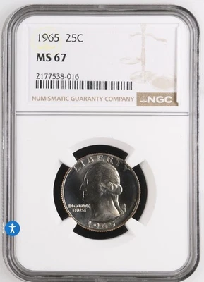 1965 washington quarter no mint mark, MS-67 nice extremely rare coin in  grade. - Image 1 of 2