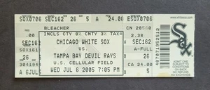 Boleto de BB 2005 White Sox vs Devil Rays Thomas HR Bobby Jenks 1st M.L. Juego - Imagen 1 de 2