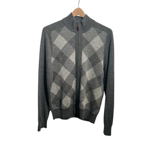 Banana Republic Gray 100% Wool Argyle Full Zip Sweater Men's Medium - Picture 1 of 9