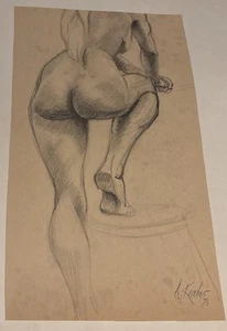 Vintage 1973 Artist Kroda Nude Study Of Woman From Behind Pencil Drawing - Picture 1 of 3