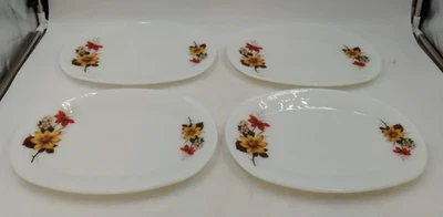 Vintage JAJ Pyrex Autumn Glory Steak Dinner Plates x 4 Oval Milk Glass Floral - Image 1 of 4