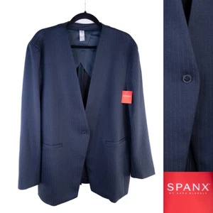 Spanx Perfect Collarless Blazer Sz 1X NEW Striped Navy 1 Button Jacket NWT - Picture 1 of 12