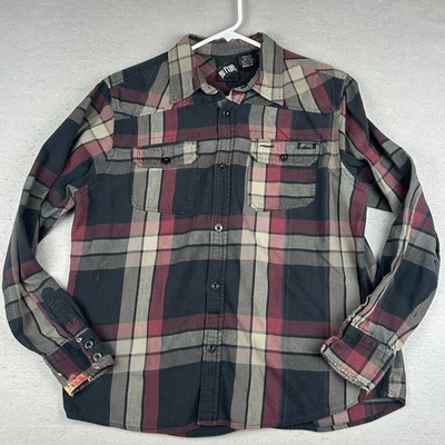 Camisa De Colección Y2K No Fear Para Hombres Mediana Negra Roja Franela Golpeada Grunge Patín Foto 1 de 4