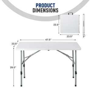 48" White Square Plastic Folding Table Portable 4 Foot Camping Picnic Party Desk - Picture 1 of 9