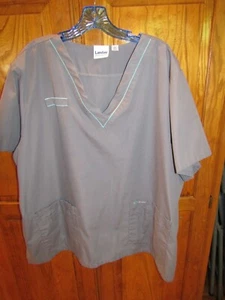 Landau Women's Scrub Top Gray W/Blue Accents, 3XL, Pre-owned - Picture 1 of 4