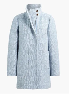 NWT J. Crew Herringbone City Coat in Pale Seascape Chevron Blue Size 00 Petite - Picture 1 of 9