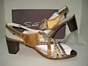 NEW Sesto Meucci Women US 5.5 Pedra Bronze Leather Heels Sandals Shoes Italy Box - Picture 1 of 8