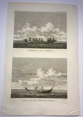 BOTES ISLA DE PASCUA Y RUSIA 1797 VOYAGE DE LA PEROUSE GRAN VISTA ANTIGUA Foto 1 de 4