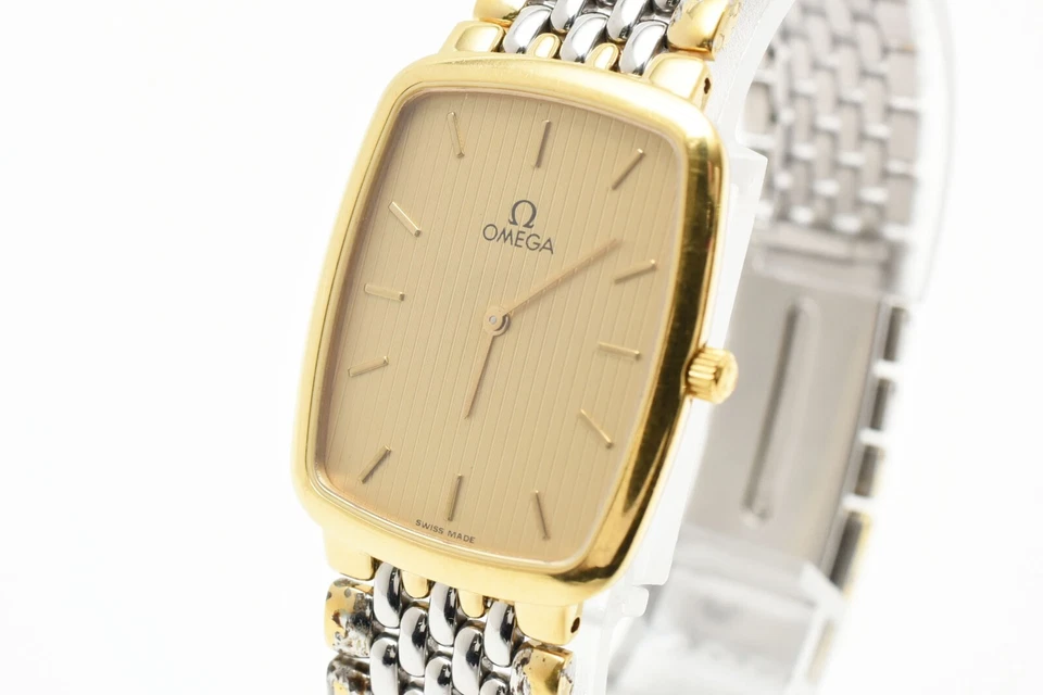 ⏯ [Exc+5] Винтажные кварцевые квадратные мужские часы OMEGA De Ville золотой циферблат из Японии - Изображение 1 из 4