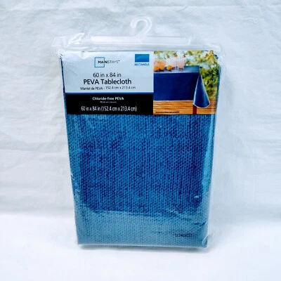Mainstays Linen Print Vinyl PEVA Rectangle Tablecloth, Stadium Blue, 60"x 84" - Image 1 of 2