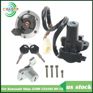 Fit For Kawasaki Ninja 250R EX250J Ignition Switch Lock Gas Cap Cover Set 08-12 - Foto 1 di 11