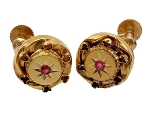 Viktorianische antike Rubin & Paste Gold Schraub Clip Ohrringe - Bild 1 von 18