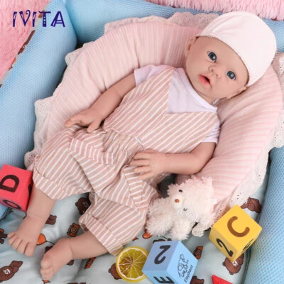 IVITA 20" Lovely Smile Boy Infant Lifelike Reborn Baby Full Body Silicone Doll - Image 1 of 4