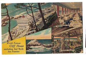 CLIFF HOUSE mit Blick auf SEAL ROCKS Multi View San Francisco Postkarte CA Leinen - Bild 1 von 2