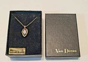 Vintage Van Doran Genuine Ruby and Opal Necklace with Box 18" Chain  - Picture 1 of 3