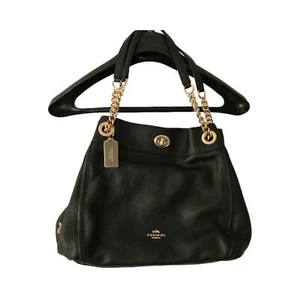 Borsa a tracolla Coach Turnlock Edie Pebble in pelle Beachwood nera oro 36855 nuova senza etichette - Foto 1 di 16